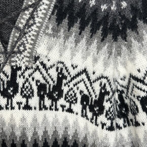 Alpaca Fina Sweater Womens Small Gray Fair Isle Hooded Natural Peru Artisan Boho - Picture 4 of 12